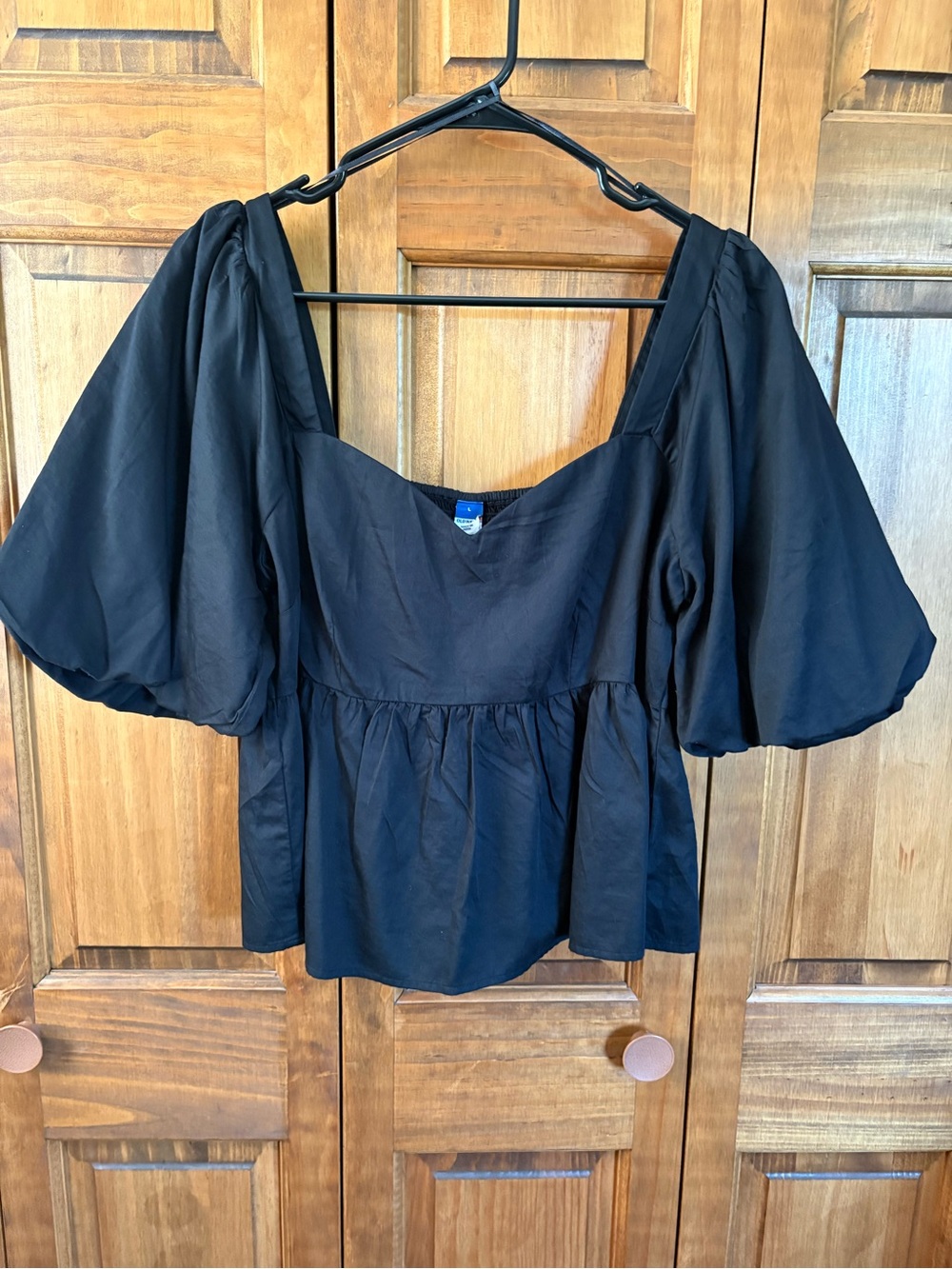 NWT Old Navy Black Puff Sleeve Poplin Peplum Top Large